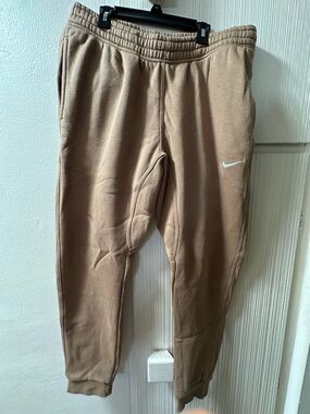 Nike Tan Fleece Jogger Pants with White Swoosh